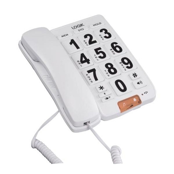 LOGIK Corded Phone Big buttons & hearing-aid friendly L05CBIG10, White