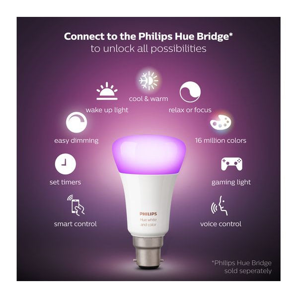 Philips Hue White & Colour B22 Ambience Smart Lighting Starter Kit with Bridge
