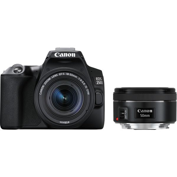 Canon EOS 250D DSLR Camera with EF-S 18-55 mm f/3.5-5.6 III & EF 50 mm f/1.8 STM, Black