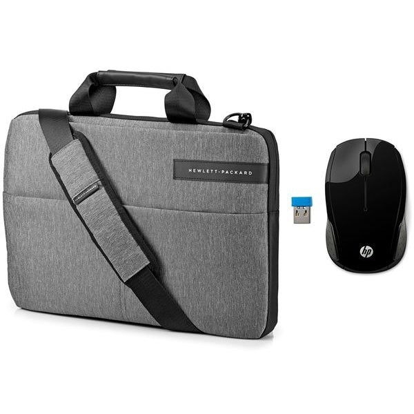 HP Topload 14" Laptop Messenger Bag & Wireless Mouse 200 Bundle - Grey