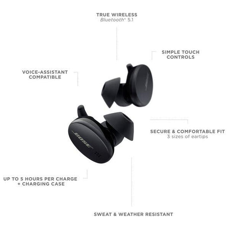 Bose Sport Wireless Bluetooth Earbuds - Black - Refurbished Pristine
