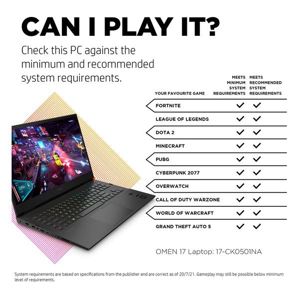 HP Omen 17-ck0501na 17" Gaming Laptop, Intel Core i7, 16GB RAM, 1TB SSD, Black (4H2Y6EA#ABU)