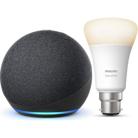 Philips Hue White Bluetooth LED Bulb & Amazon Echo Dot (4th Gen) Bundle - Charcoal