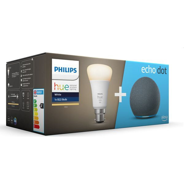 Philips Hue White Bluetooth LED Bulb & Amazon Echo Dot (4th Gen) Bundle - Charcoal