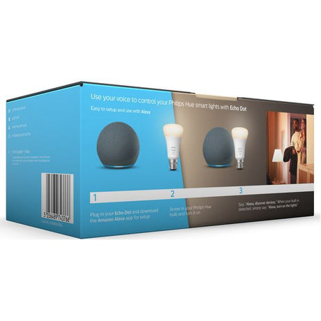 Philips Hue White Bluetooth LED Bulb & Amazon Echo Dot (4th Gen) Bundle - Charcoal