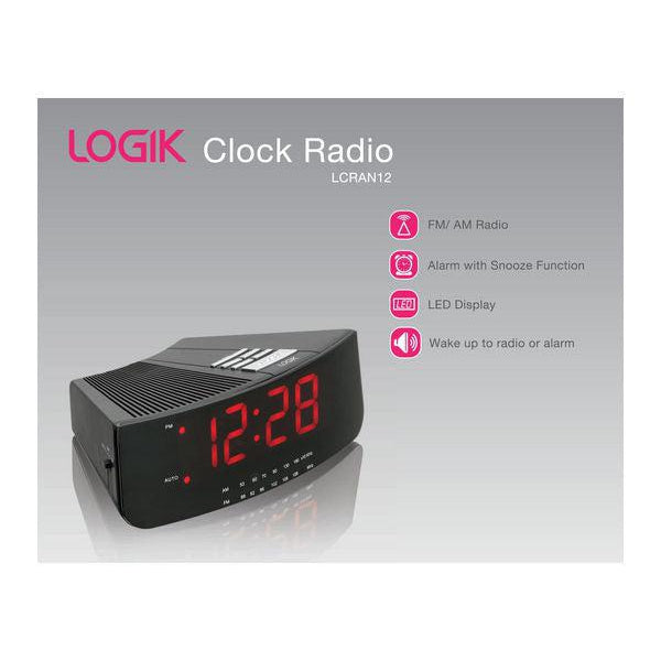 Logik LCRAN12 FM/AM Clock Radio - Black - Refurbished Good