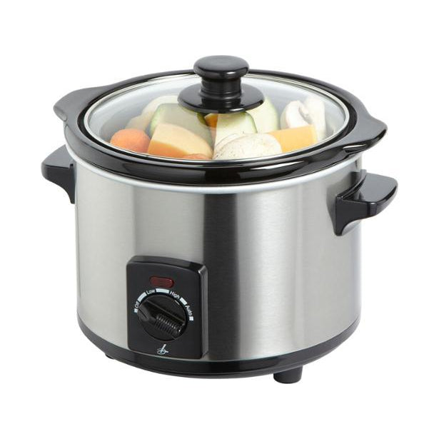 Lakeland Electric Slow Cooker Brushed Chrome, 1.5L ideal for 1-2 Servings
