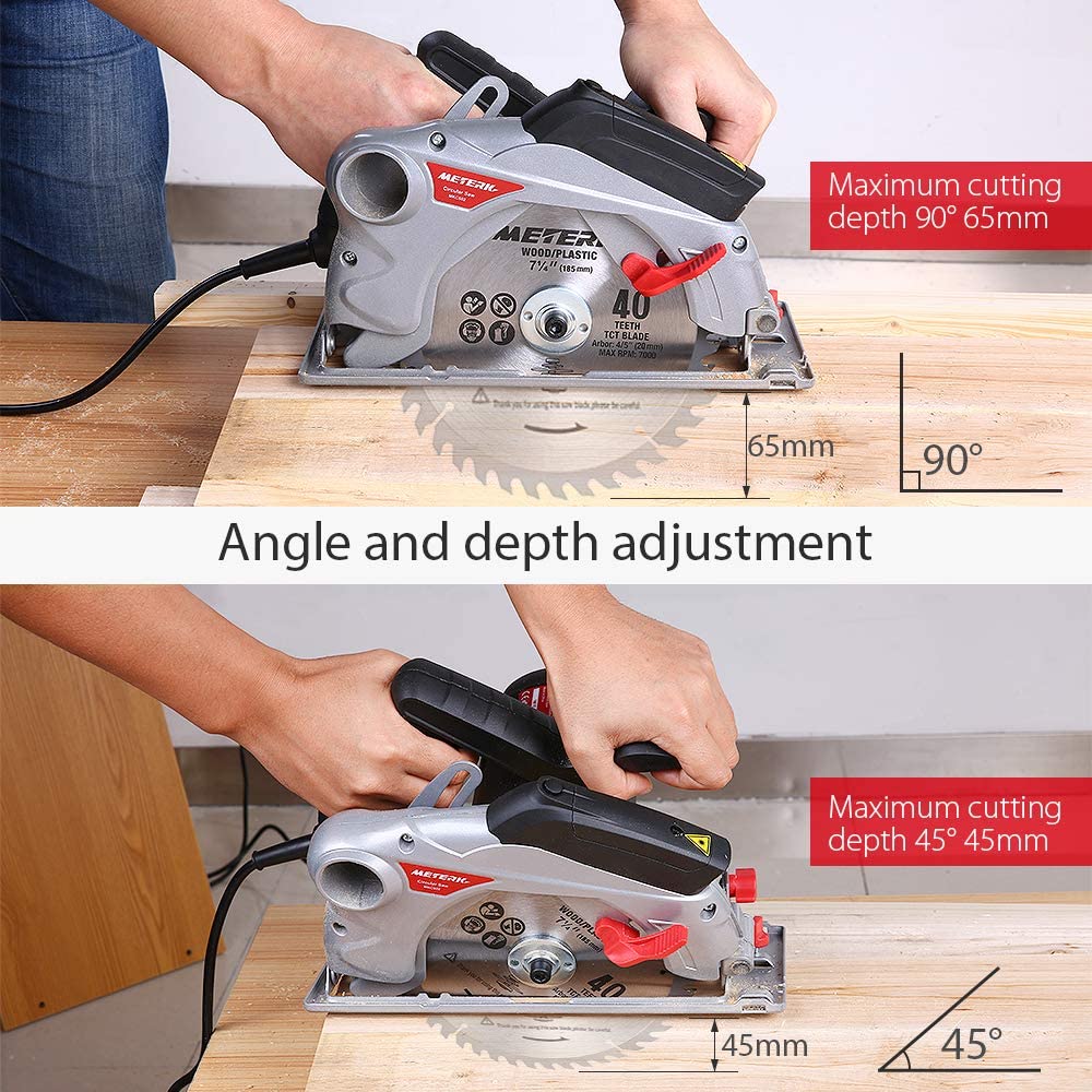 Meterk M1Y-DU26-185 Circular Saw 1500W 4700RPM, Laser Guide, Double Safety Switch, Ideal for Wood, Plastic, Soft Metal