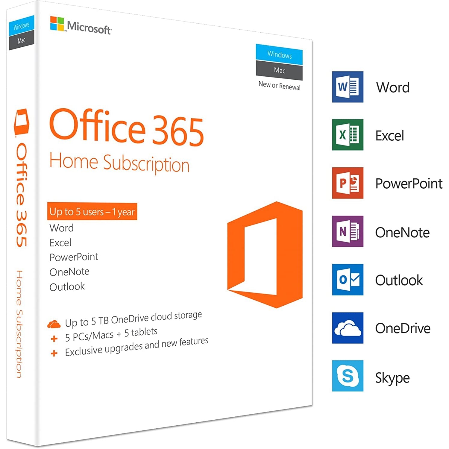 Microsoft Office 365 Home | 5 Devices | 1 Year | PC/Mac | Box