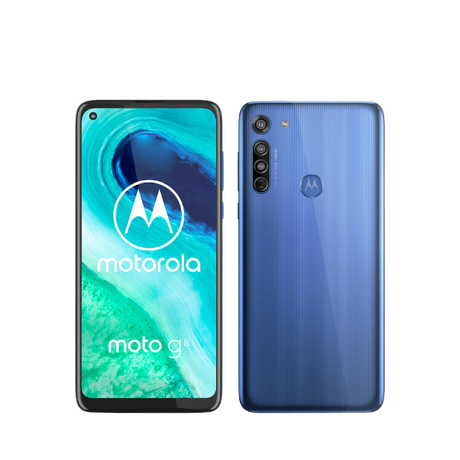 Motorola G8 Smartphone, Android, 4GB RAM, 6.4", 4G LTE, SIM Free, 64GB, Neon Blue