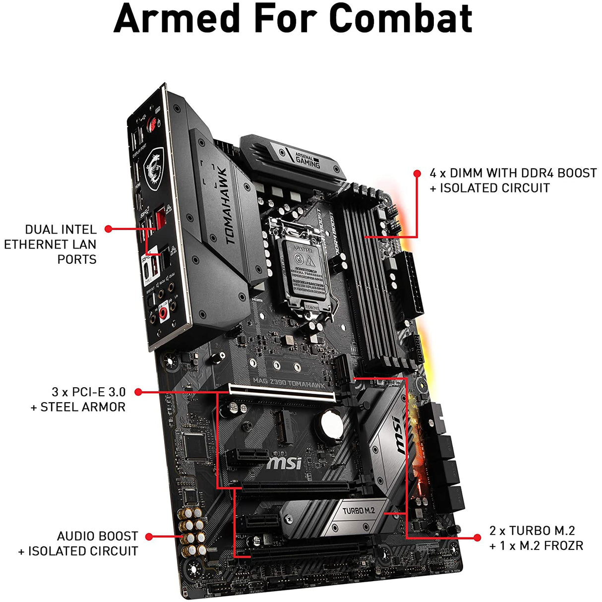 MSI MAG Z390 Tomahawk LGA1151 (Intel 8th and 9th Gen) M.2 USB 3.1 Gen 2 DDR4 HDMI DP CFX Dual Gigabit LAN ATX Z390 Gaming Motherboard