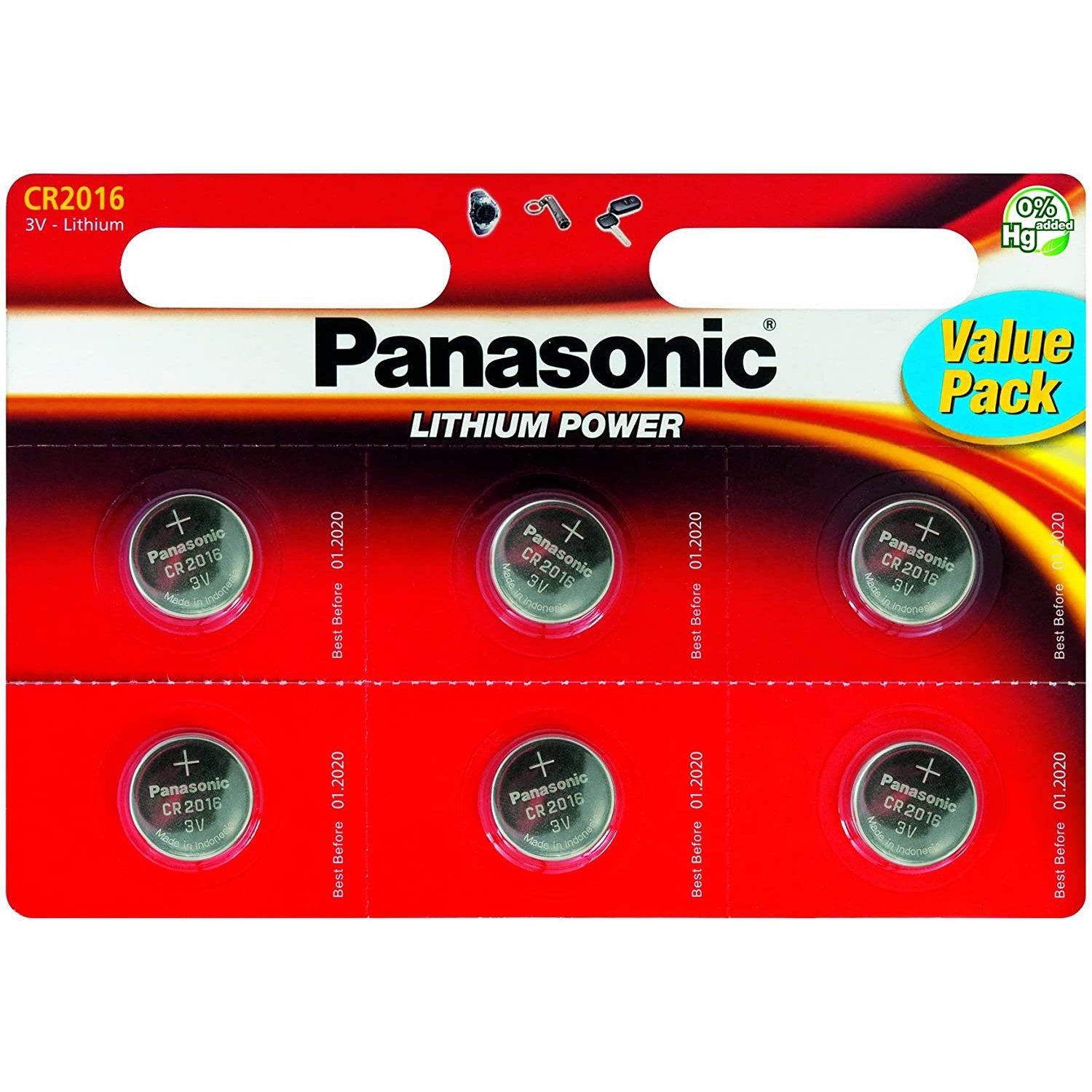 Panasonic 2583 CR 2016 Lithium Button Cell Battery - Pack of 6