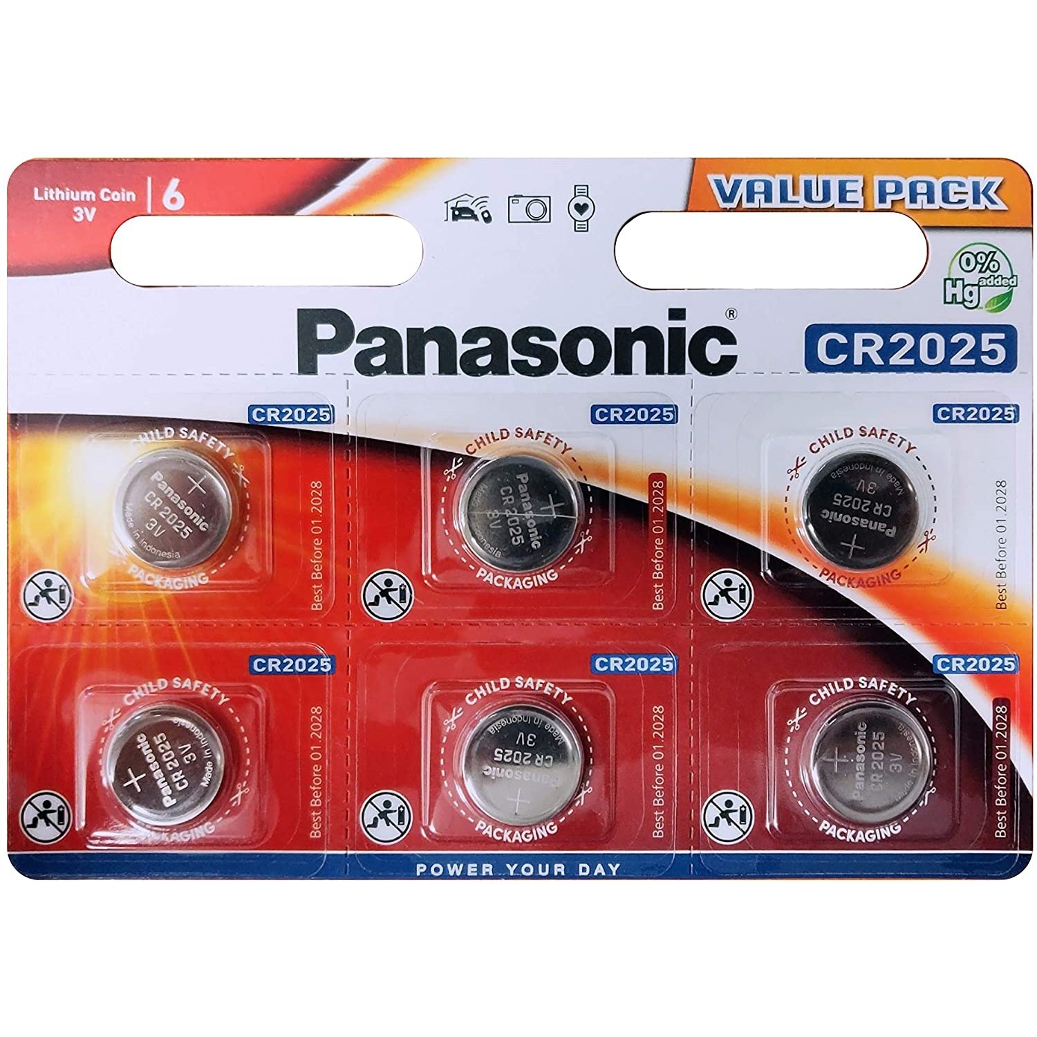 Panasonic Pack Of 6 Lithium CR2025 3V batteries Coin Cell Multi-Purpose