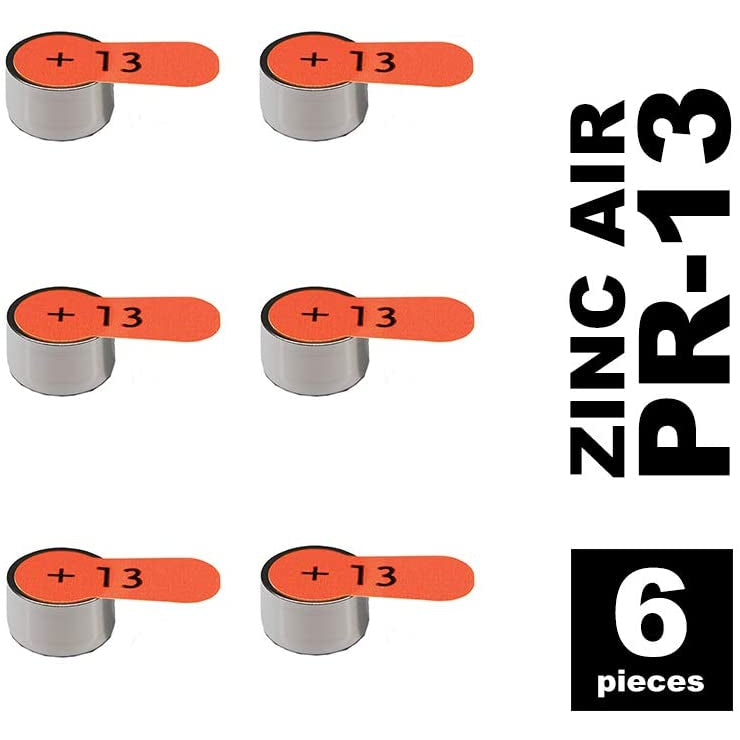 Panasonic PR13 Zinc Air batteries for hearing aids, type 13, 1.4V, hearing aid batteries, 6 in a pack