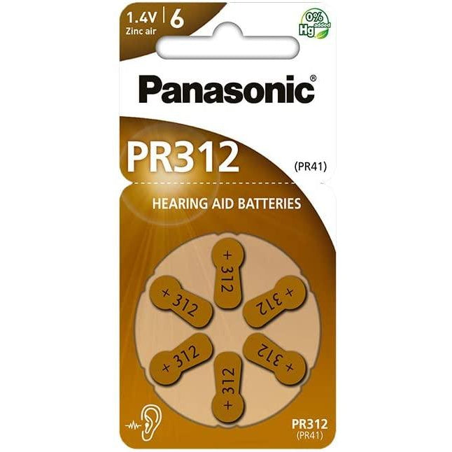 Panasonic PR312 Zinc Air 'Hearing Aid' Battery (Pack of 6)