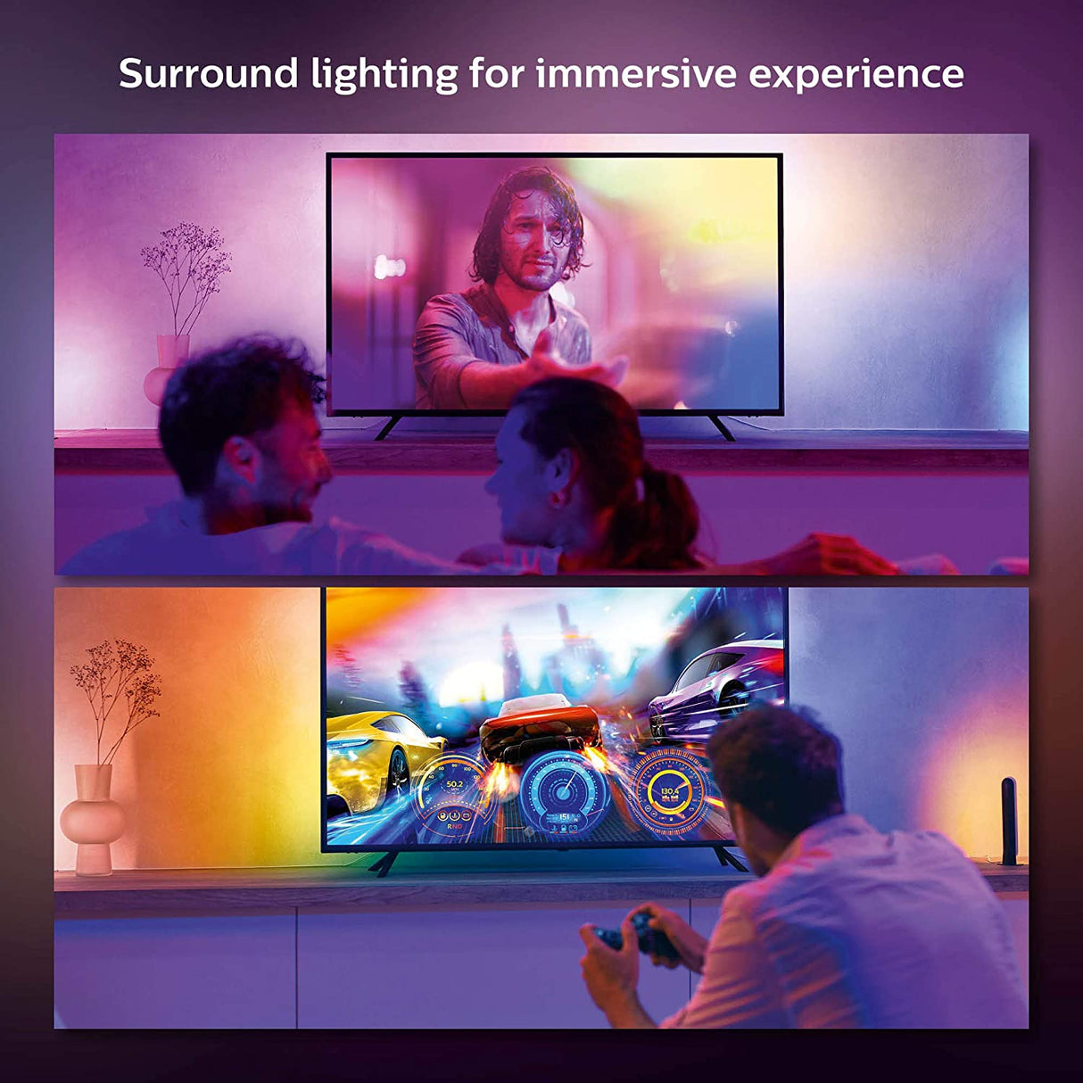 Philips Hue Gradient Lightstrip for 55 Inch TVs, Sync with Media and Gaming Smart Entertainment LED Lighting with Voice Control