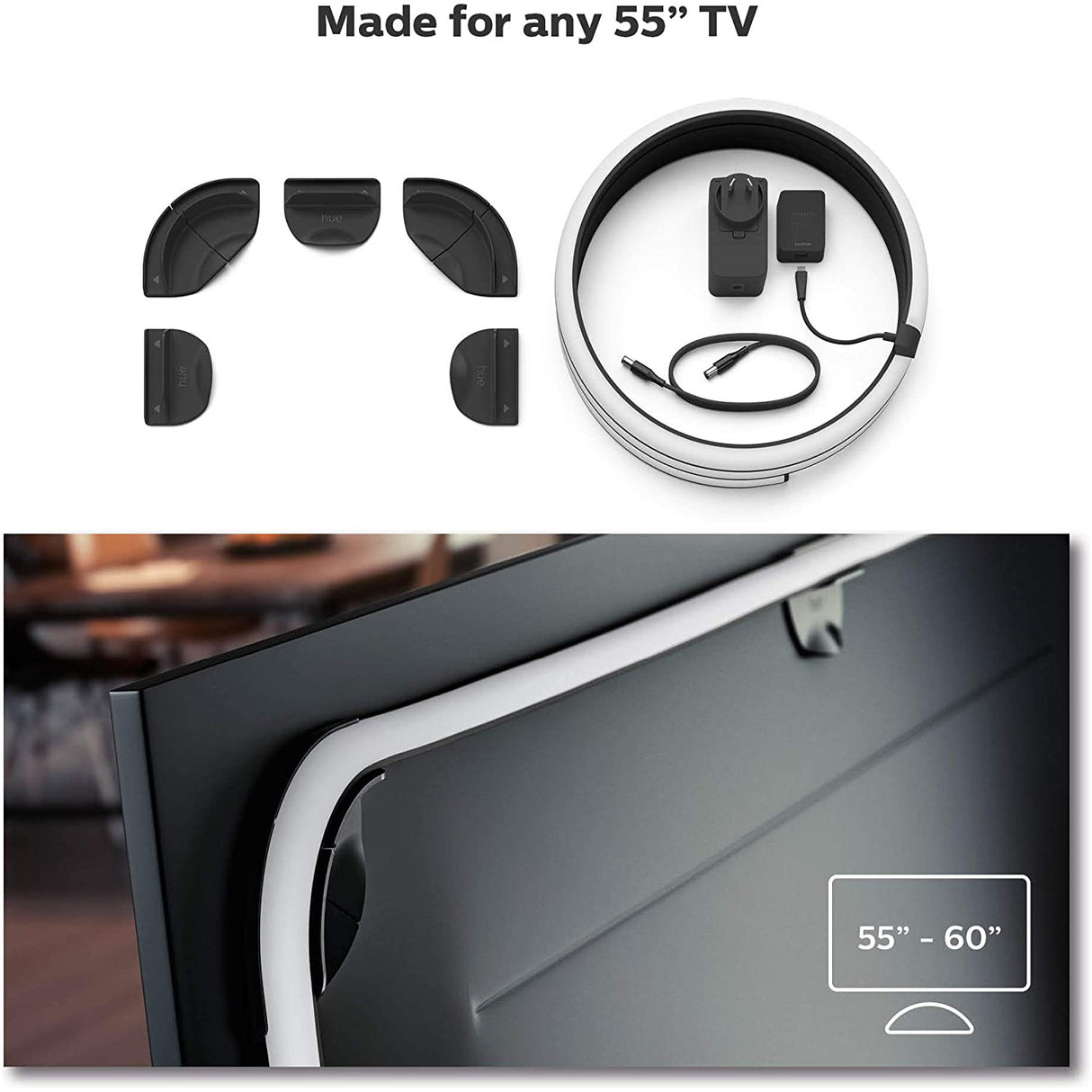 Philips Hue Gradient Lightstrip for 55 Inch TVs, Sync with Media and Gaming Smart Entertainment LED Lighting with Voice Control