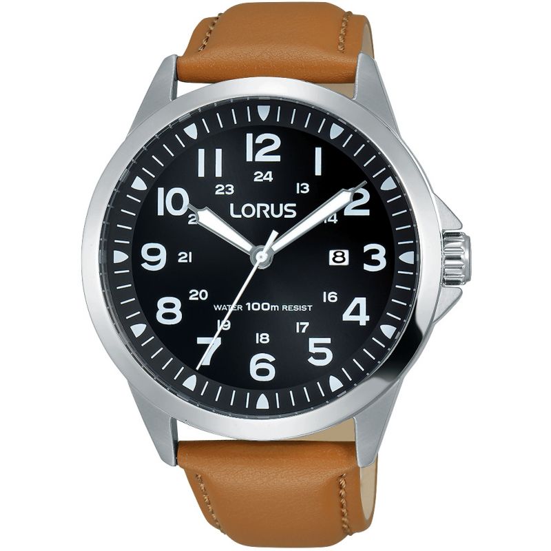 Lorus RH933GX9 Men's Leather Strap Watch - Brown / Silver