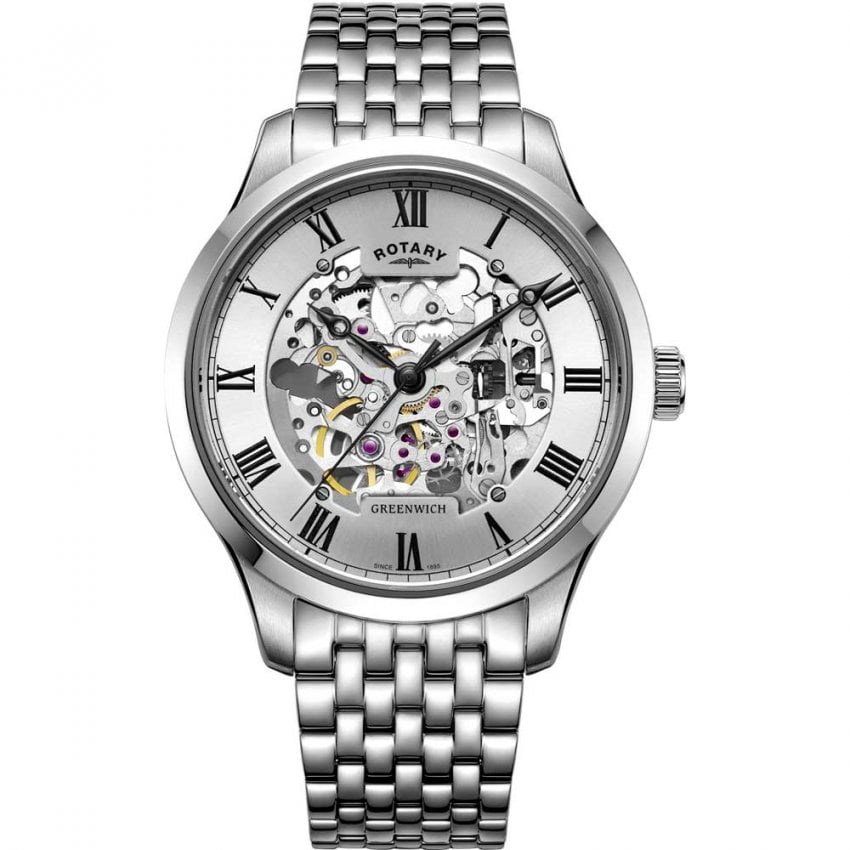 Rotary Men's GB0294006 Greenwich Skeleton Dial Watch - Silver