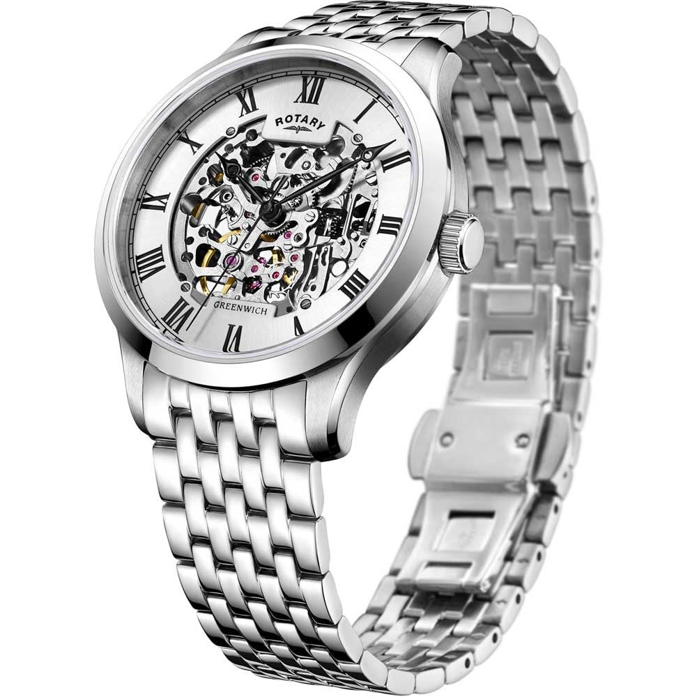 Rotary Men's GB0294006 Greenwich Skeleton Dial Watch - Silver