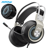 Mpow EG3 Pro Gaming Headset USB Wired Headphones Stereo Mic, Black/Silver