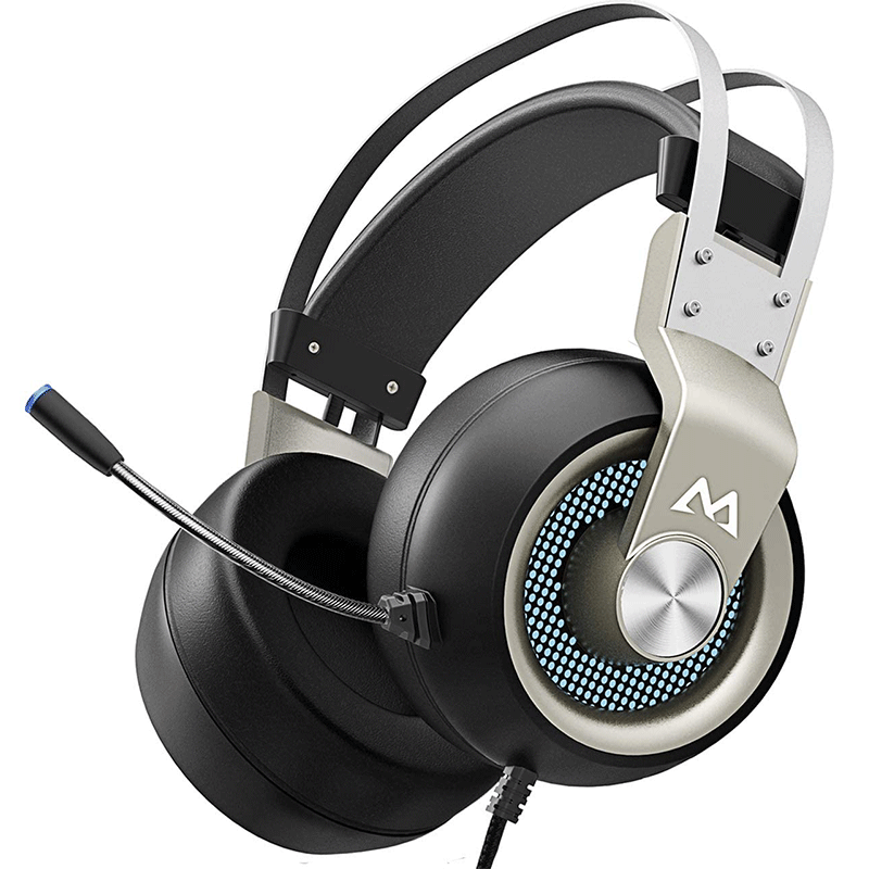 Mpow EG3 Pro Gaming Headset USB Wired Headphones Stereo Mic, Black/Silver