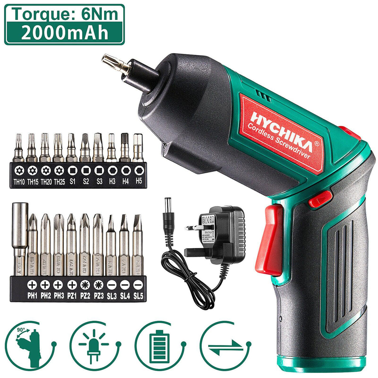 Hychika 20Pc 3.6V Cordless Electric Screwdriver Drill Set Tool Kit LED Battery