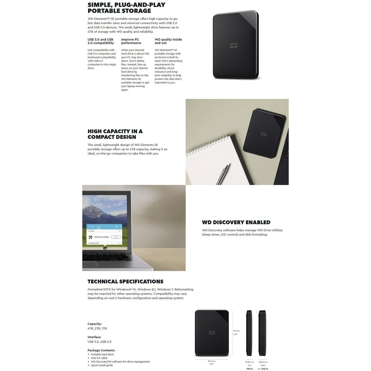 Western Digital Elements SE Portable Hard Drive - 2TB - Black