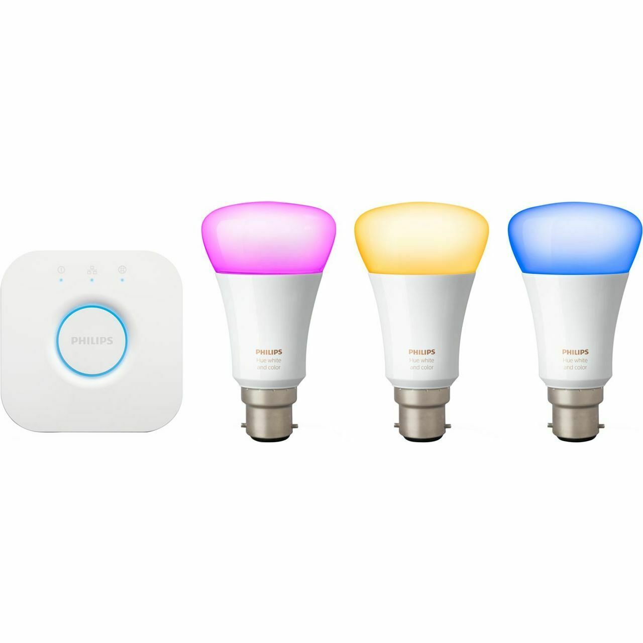 Philips Hue White and Colour Ambiance Wireless Lighting LED Starter Kit with 3 Bulbs, 10W B22 Bayonet Cap