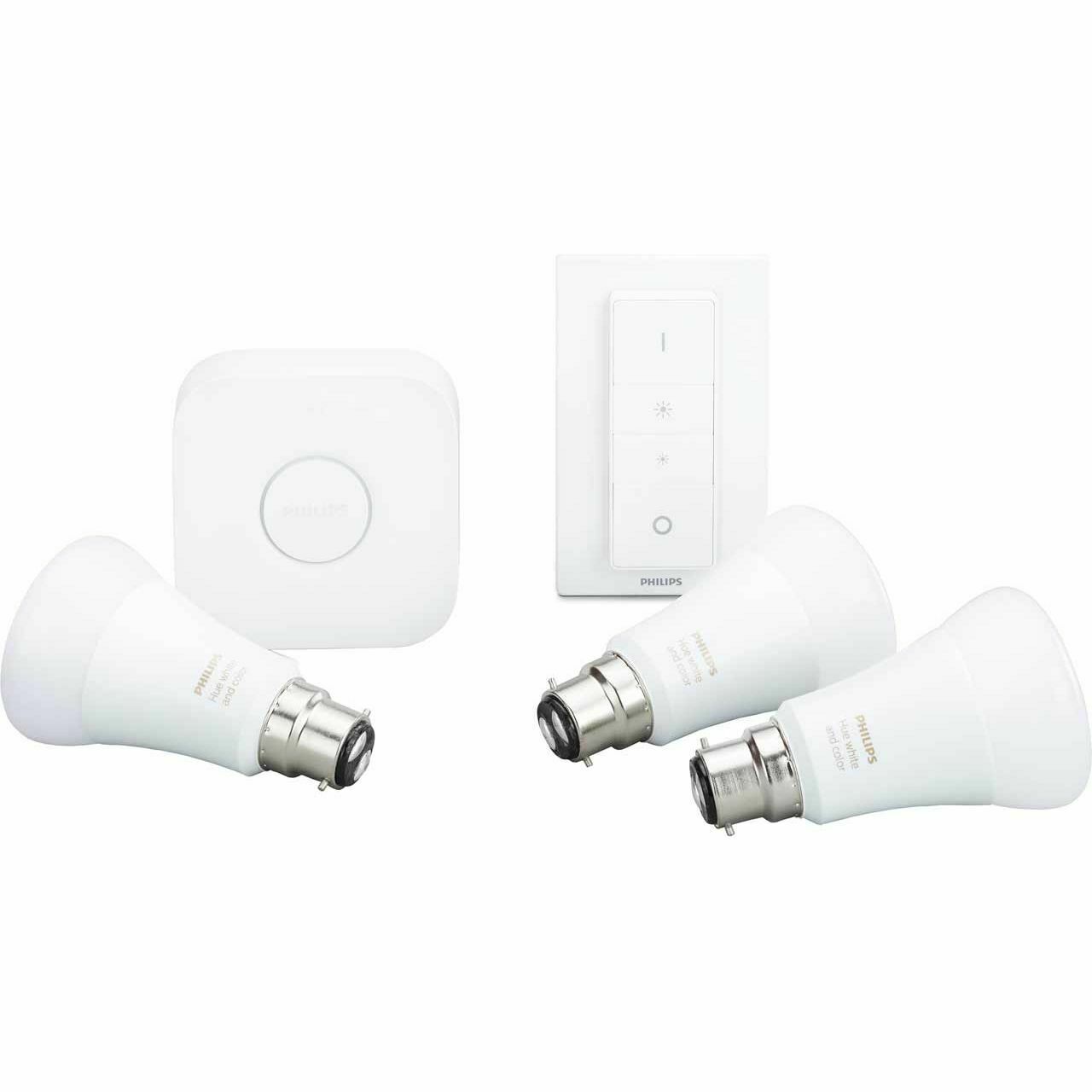 Philips Hue White and Colour Ambiance Wireless Lighting LED Starter Kit with 3 Bulbs, 10W B22 Bayonet Cap