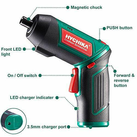 Hychika 20Pc 3.6V Cordless Electric Screwdriver Drill Set Tool Kit LED Battery