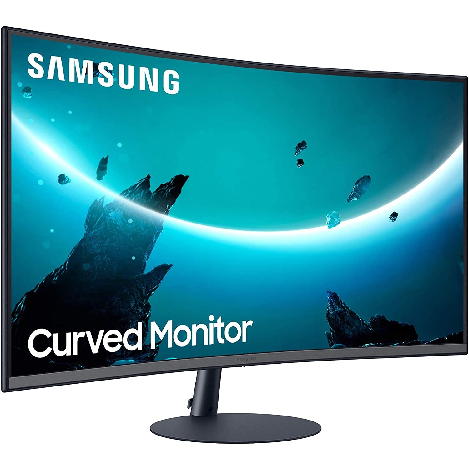 Samsung T55 Curved Monitor, 24 Inch, 1000R, 75hz, 4ms, 1080p, Dark Blue Grey