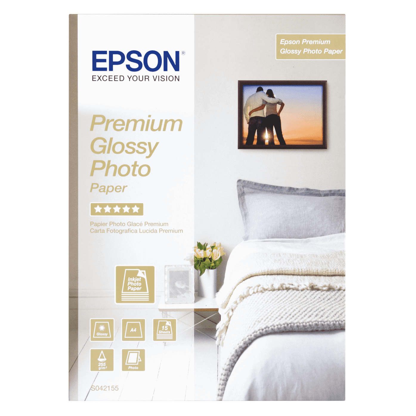 Epson Premium Glossy Photo Paper, 15 Sheets, A4 - White