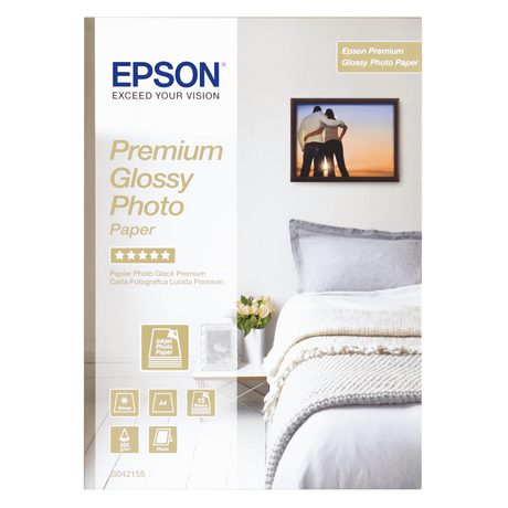 Epson Premium Glossy Photo Paper, 15 Sheets, A4 - White