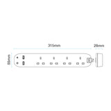 Masterplug 4 Way Surge Extension Lead with 2 USB Ports, 4M Cable