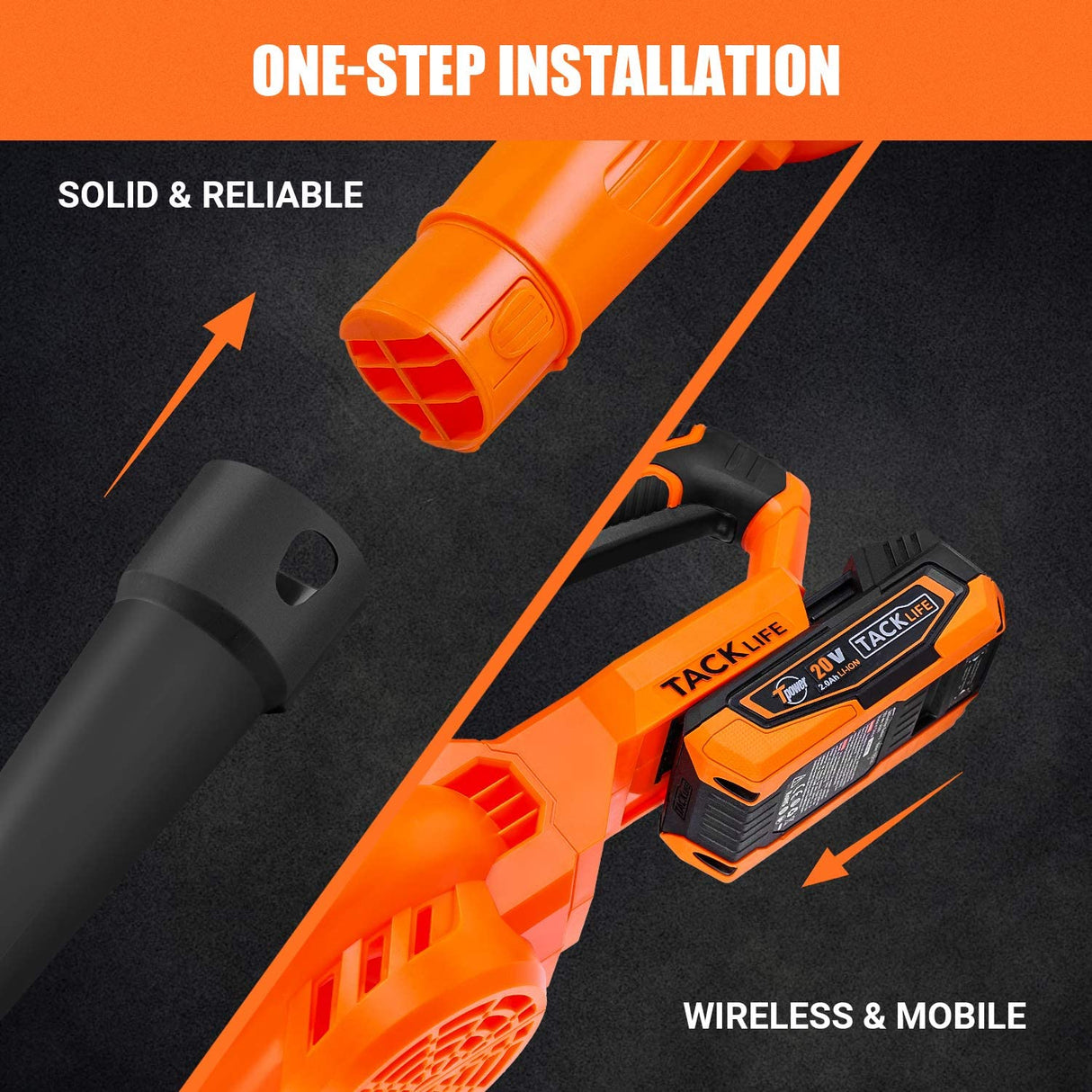 Tacklife KDB20A Battery Blower, 18 V Dead Leaf Blower, 190 km/h, Light Weight, Detachable Tube