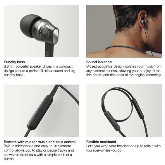 TCL MTRO100BT Wireless In-Ear Bluetooth Headphones with Mic - Various Colours