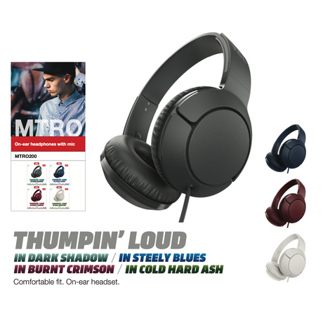TCL MTRO200 Headset Wired Headphones - Powerful Bass Headband with Built-in Mic