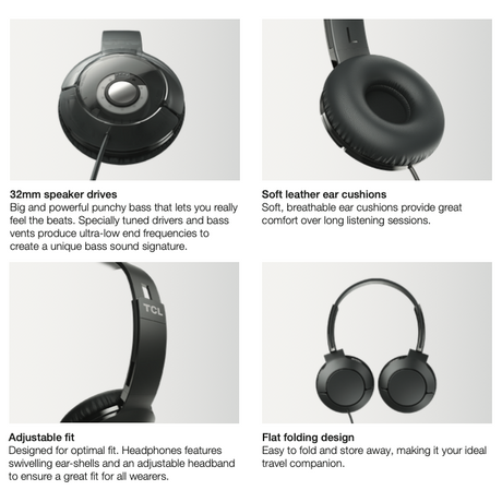 TCL MTRO200 Headset Wired Headphones - Powerful Bass Headband with Built-in Mic