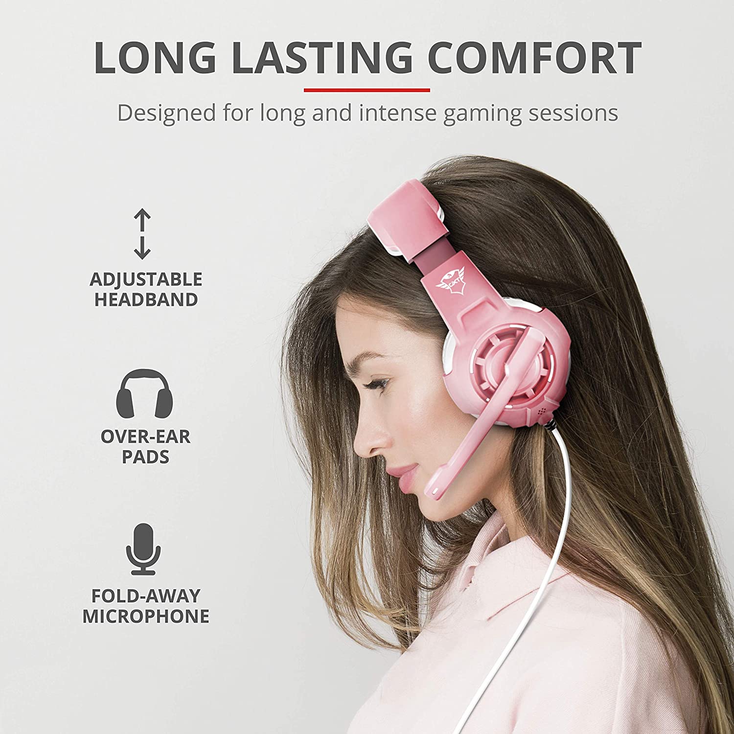 Trust Gaming Headset GXT 310P Radius with Microphone, Adjustable Mic and Headband for Consoles - Pink