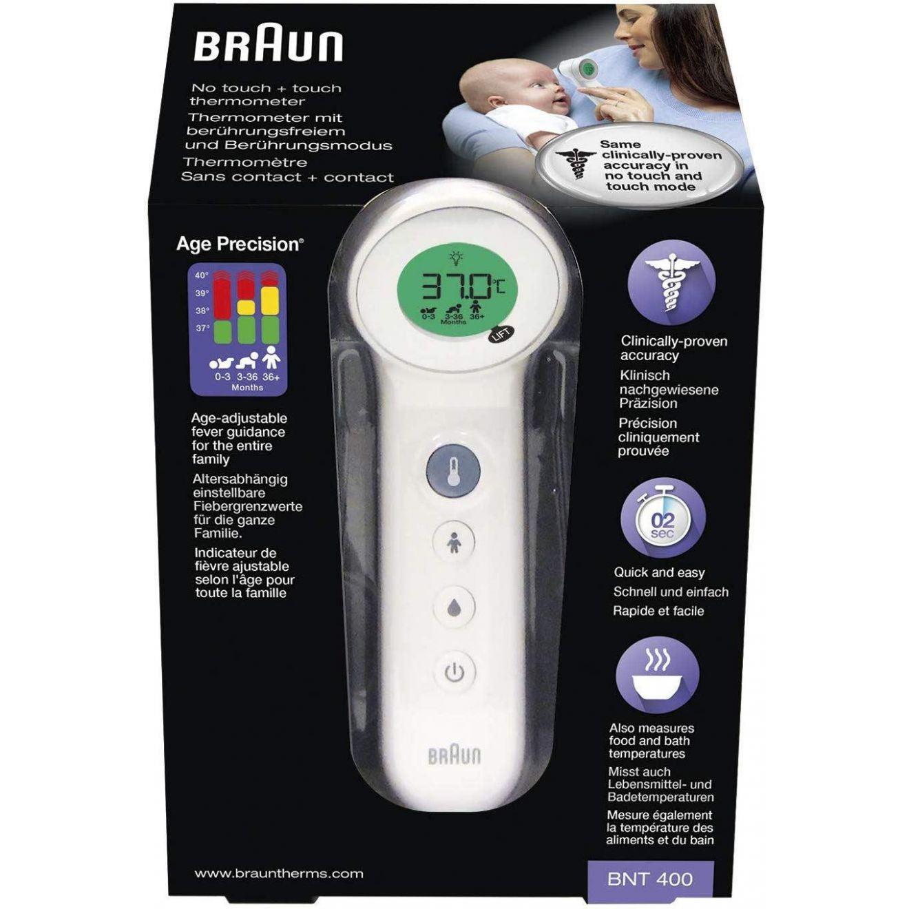 Braun No Touch + Touch thermometer with Age Precision BNT400EE - White