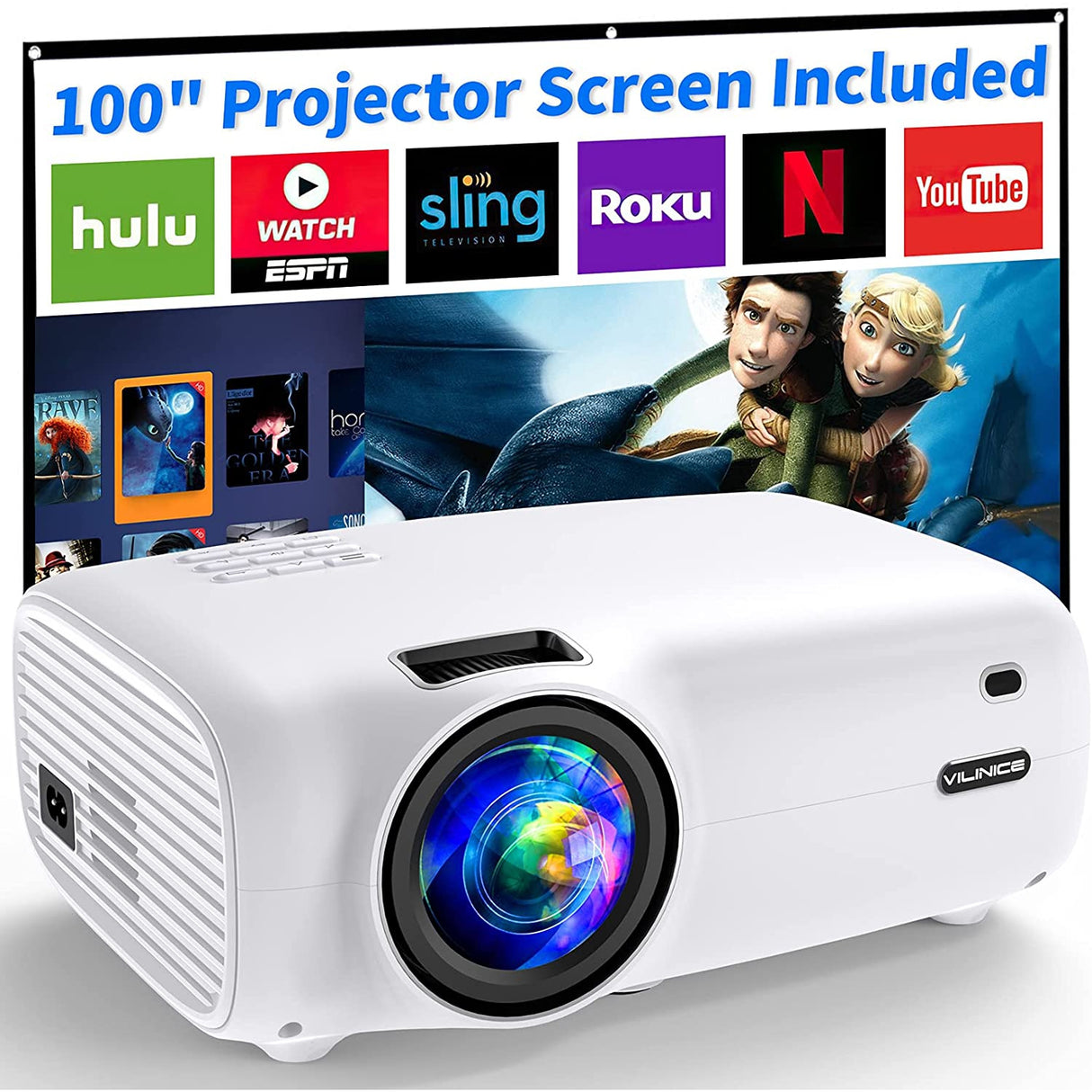 Vilinice BL-43 Lux Mini Projector, Full HD 200'' Display, White